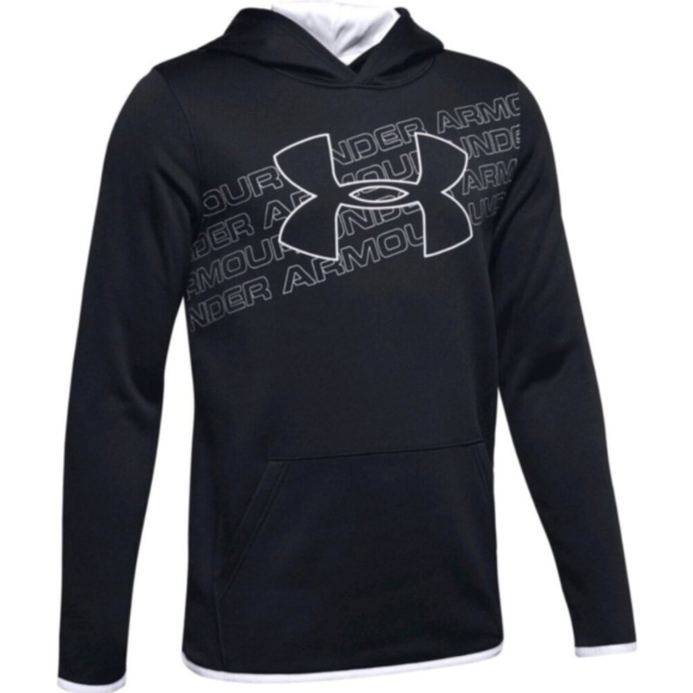 Under Armour Coldgear Hoodie Youth Boys Black Grey Fleece Loose Fit Size Large
